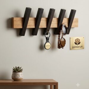 Modern Wooden Wall Mounted Coat Rack with Hidden Hooks | Entryway Organizer & Key Holder